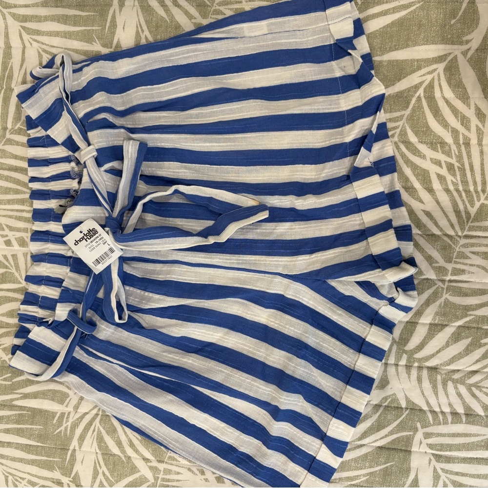 Charlotte Russe High Waist Blue and White Striped Shorts NWT
